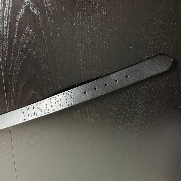 61+Zh6LxPxL._AC_SY350_QL65_.jpg ALLSAINTS Mens Size 44 Perforated Logo Leather Belt 38mm Black NEW w/FLAW